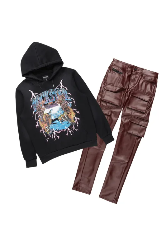 Darken Black Hoodie & Kap Stacked Flare PU Jean Bundle sold by Rockstar Original