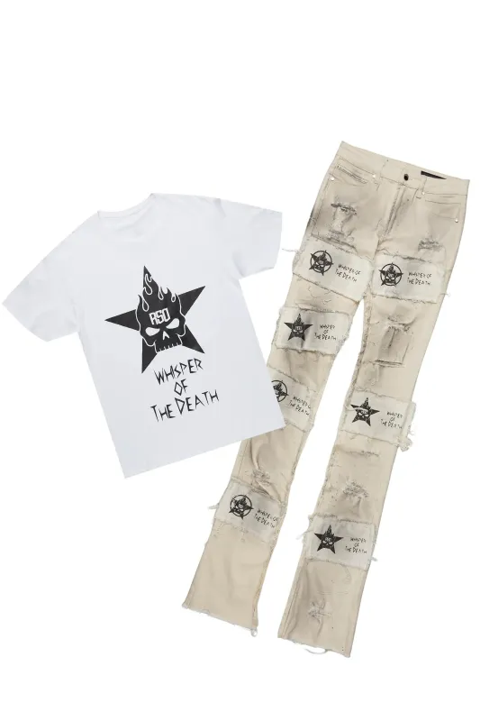 Jadon White/Beige T-Shirt/Super Stacked Flare Jean Bundle sold by Rockstar Original