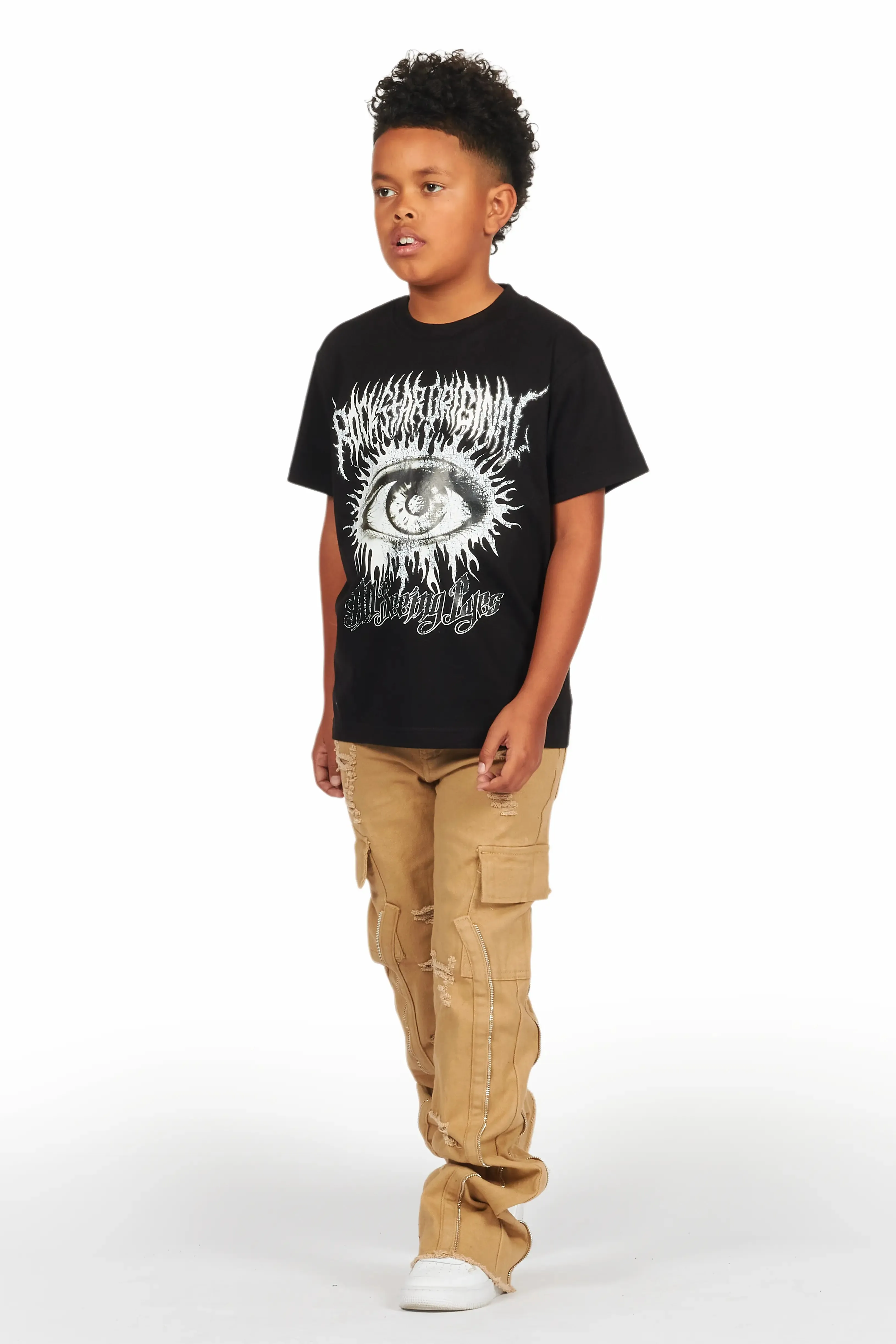 Boys All Seeing Eyes Black/Beige T-Shirt/Stacked Flare Jean Set sold by Rockstar Original product image thumbnail 4