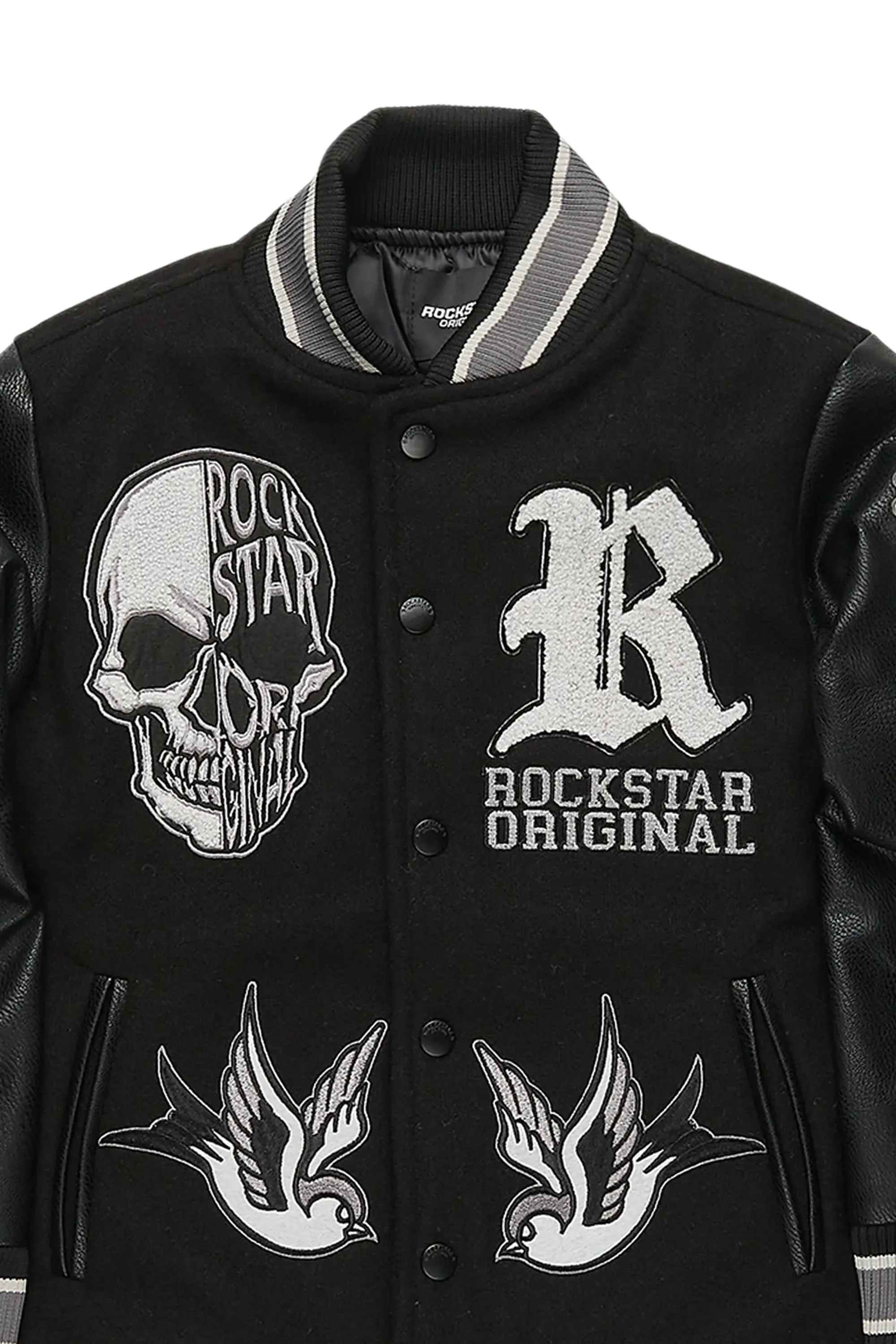 Boys Vidar Black Varsity Jacket sold by Rockstar Original product image thumbnail 3