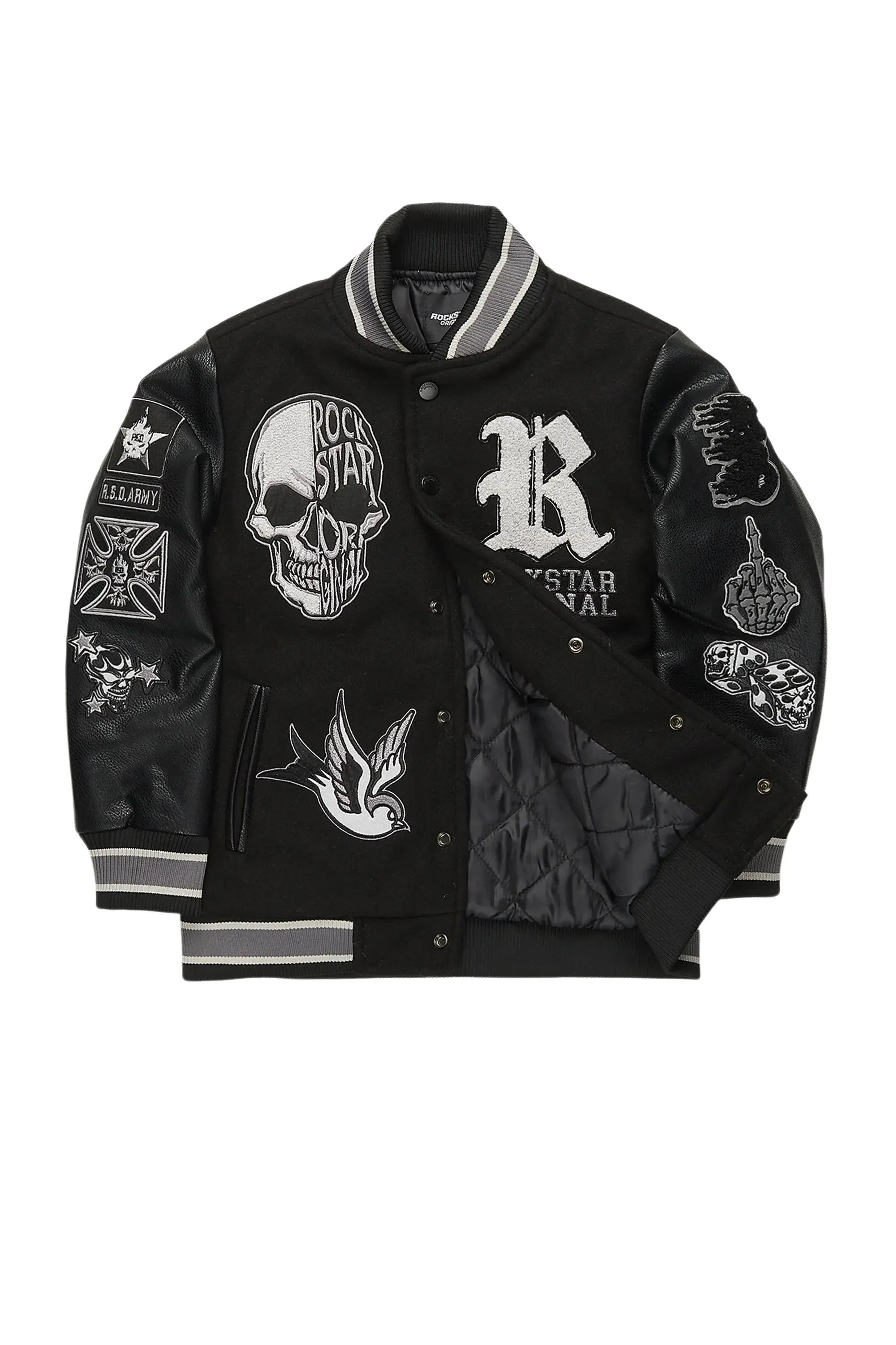 Boys Vidar Black Varsity Jacket sold by Rockstar Original product image thumbnail 2
