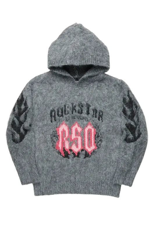 Girls Kanny Light Grey Graphic Knitted Mohair Hoodie sold by Rockstar Original