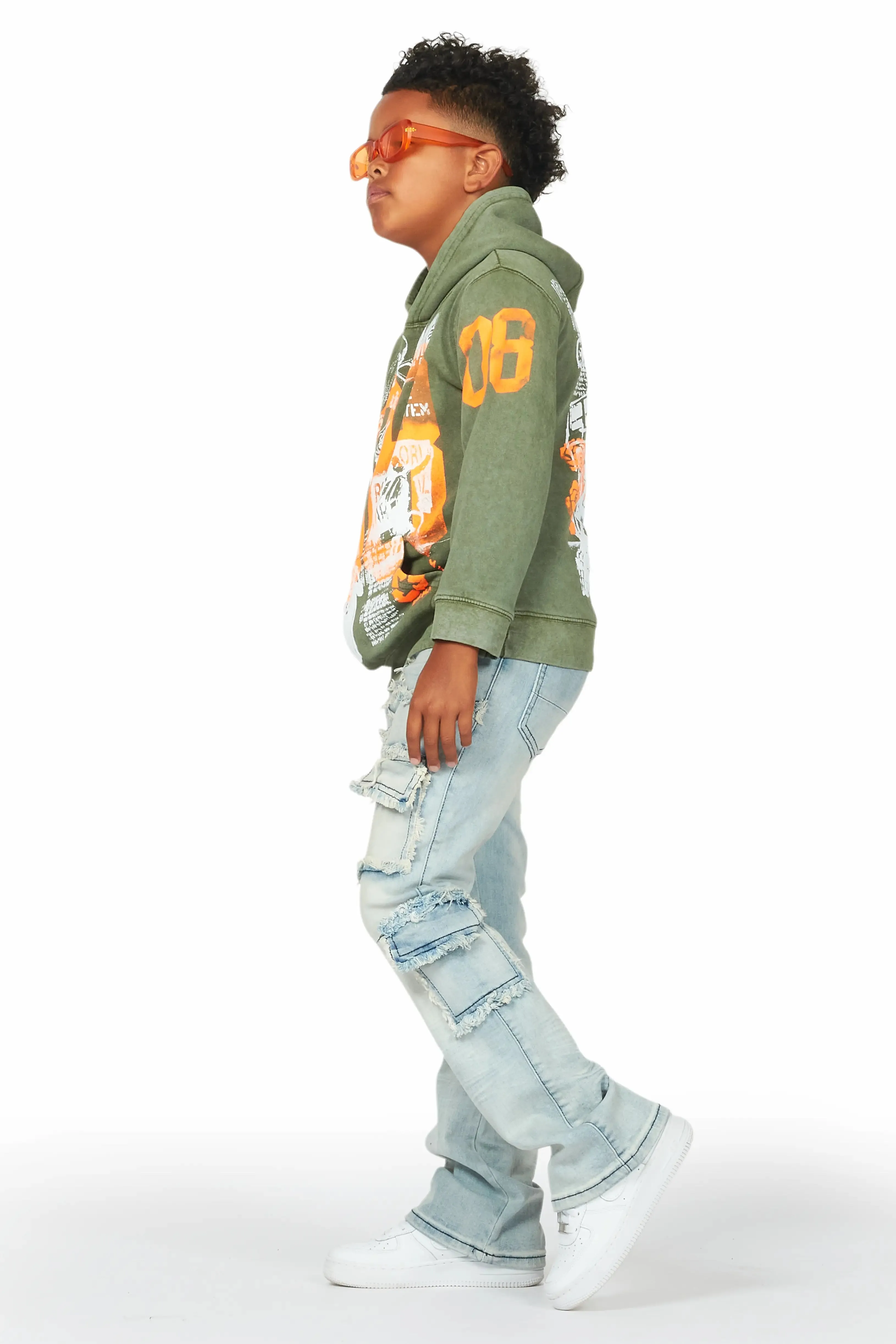 Boys Beau Vintage Green Hoodie/Stacked Flare Jean Set sold by Rockstar Original product image thumbnail 5