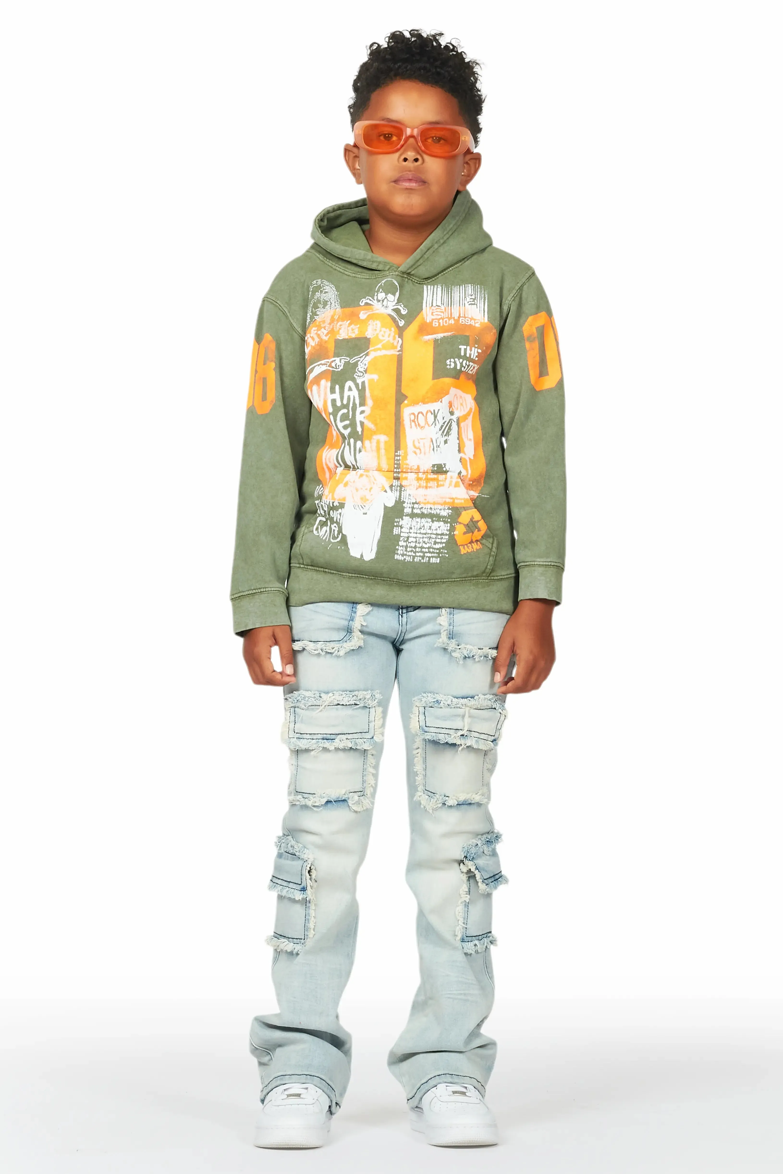 Boys Beau Vintage Green Hoodie/Stacked Flare Jean Set sold by Rockstar Original product image thumbnail 2