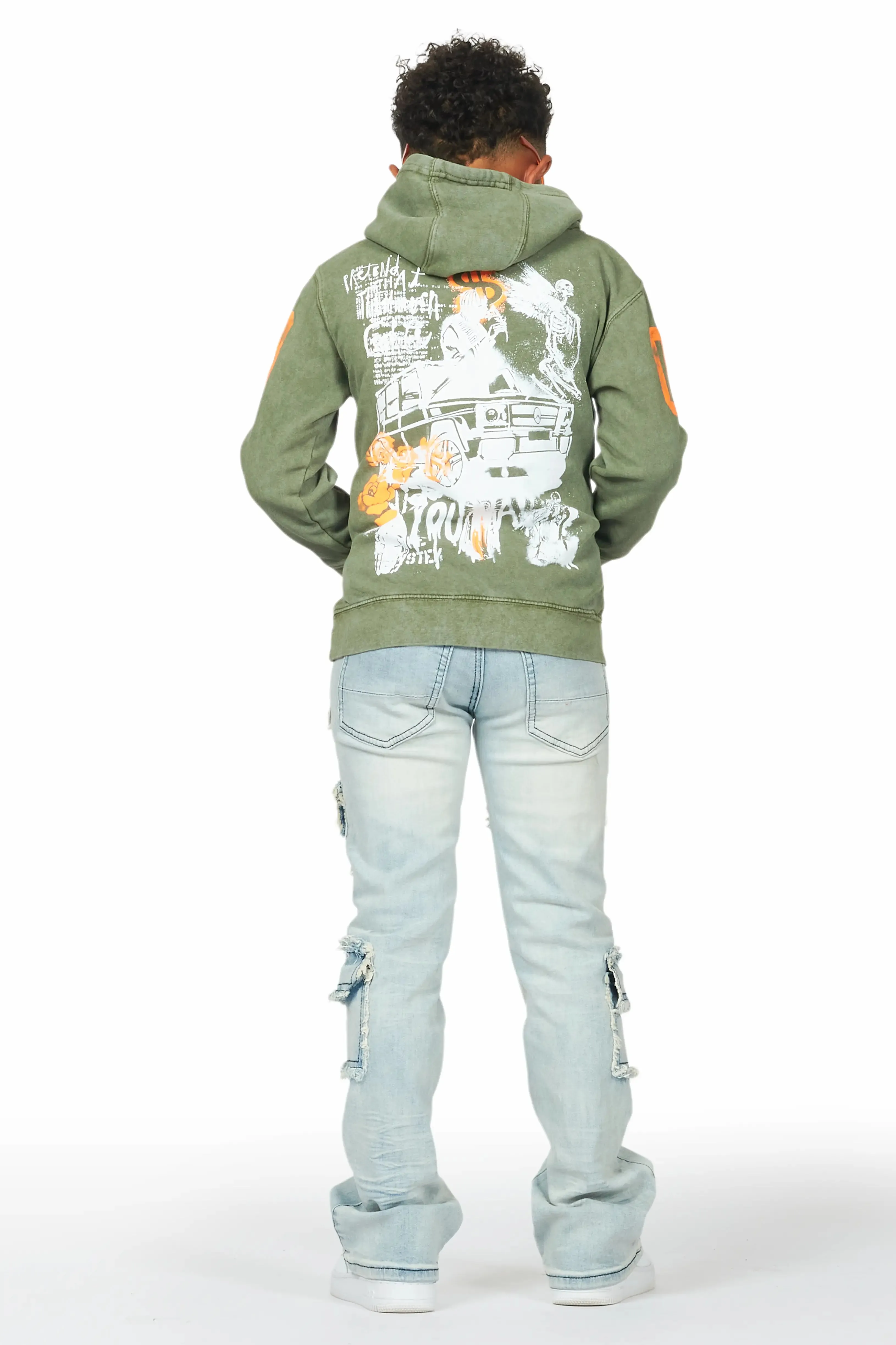 Boys Beau Vintage Green Hoodie/Stacked Flare Jean Set sold by Rockstar Original product image thumbnail 4