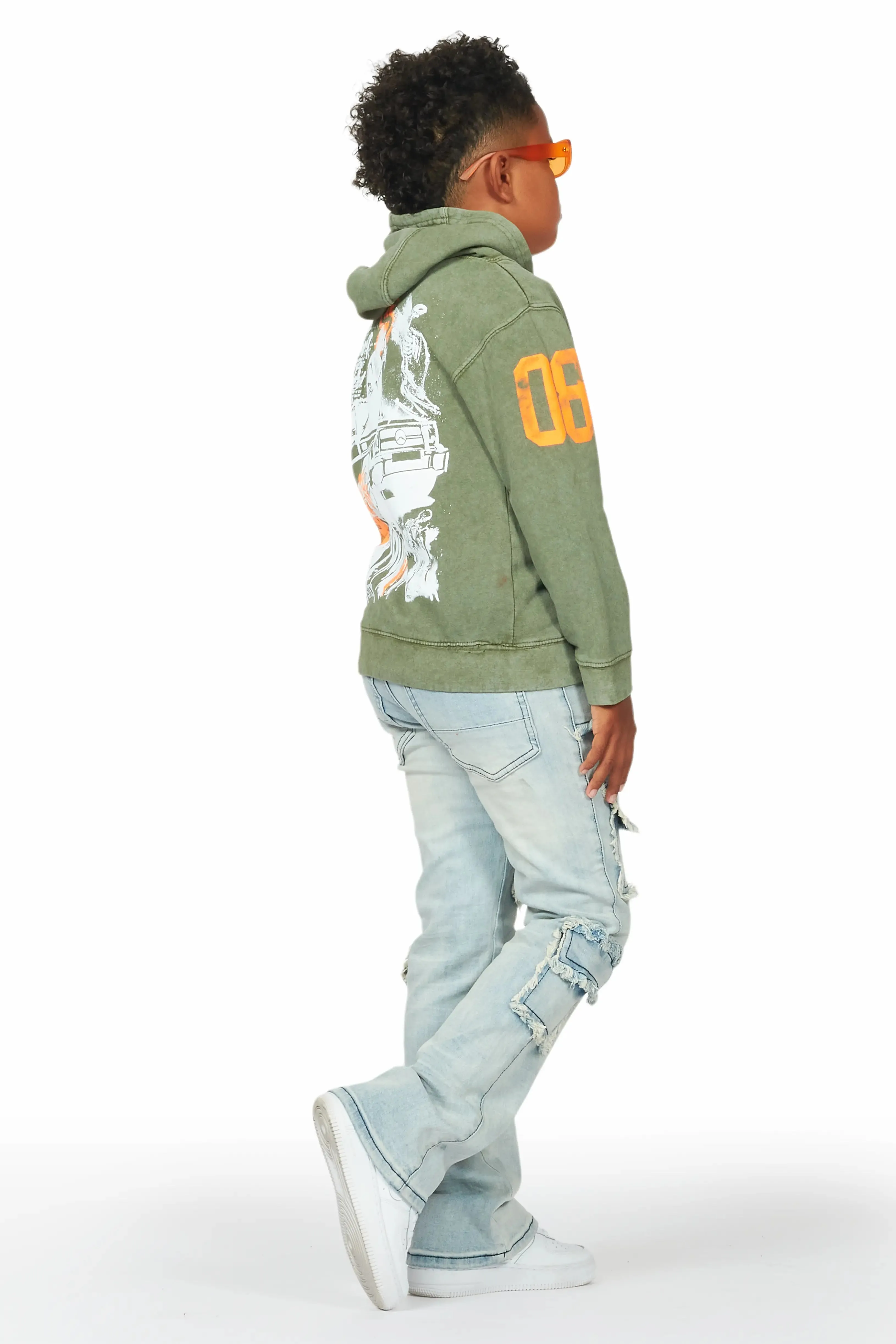 Boys Beau Vintage Green Hoodie/Stacked Flare Jean Set sold by Rockstar Original product image thumbnail 3