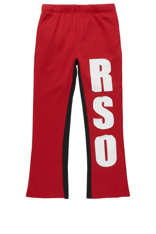 Boys Uko Burgundy Stacked Baggy Flare Pant sold by Rockstar Original