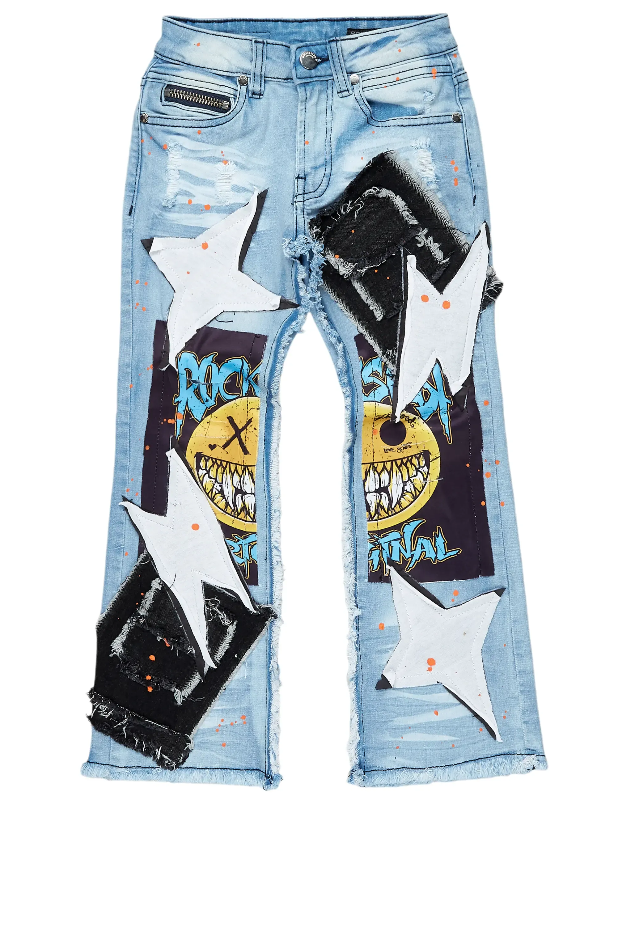Boys Fraust Blue Patchwork Stacked Flare Jean sold by Rockstar Original
