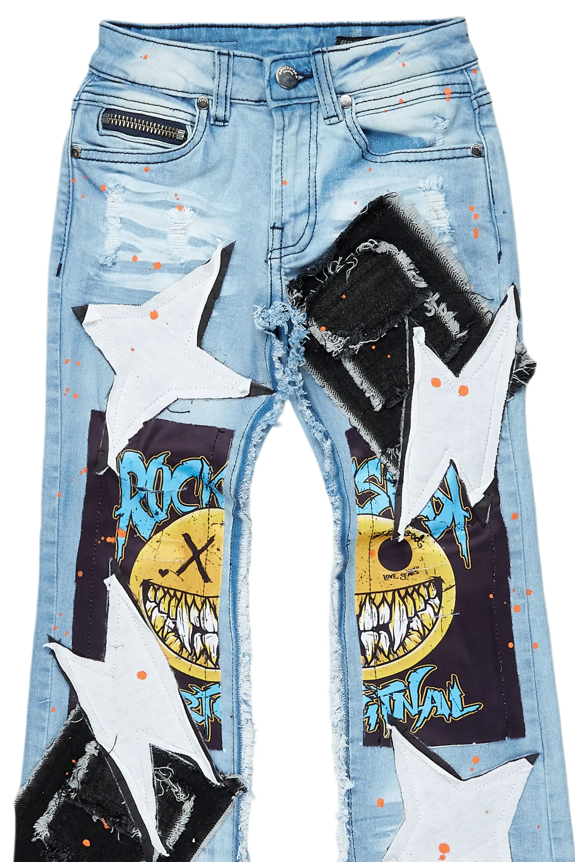 Boys Fraust Blue Patchwork Stacked Flare Jean sold by Rockstar Original product image thumbnail 2