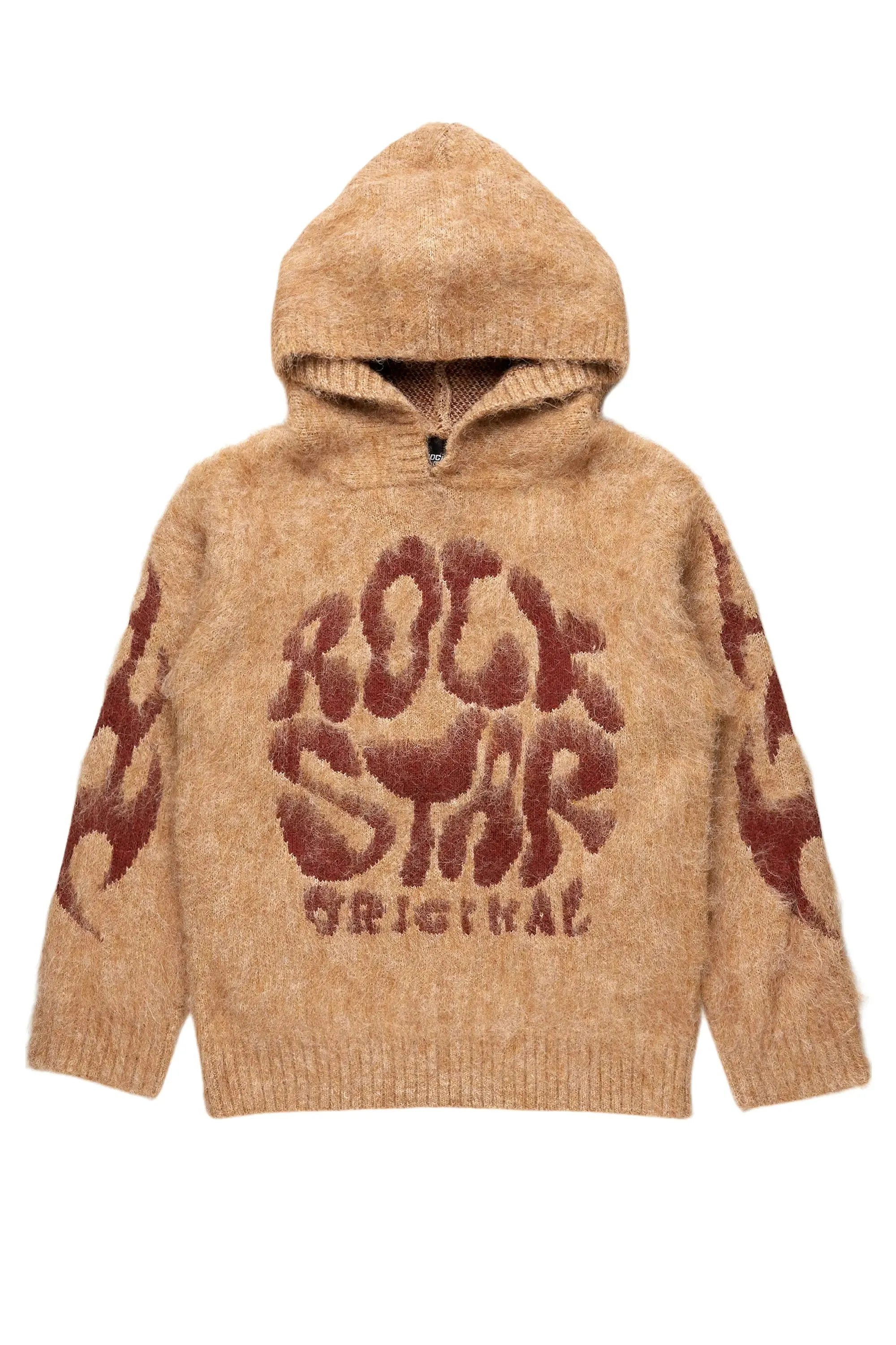 Girls Hakon Brown Graphic Knitted Mohair Hoodies sold by Rockstar Original