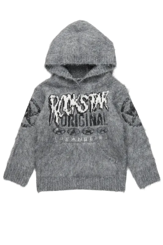 Girls Wizzurd Grey Graphic Knitted Mohair Hoodies sold by Rockstar Original