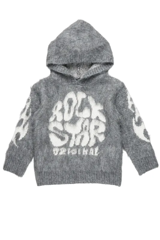Boys Hakon Grey Graphic Knitted Mohair Hoodies sold by Rockstar Original