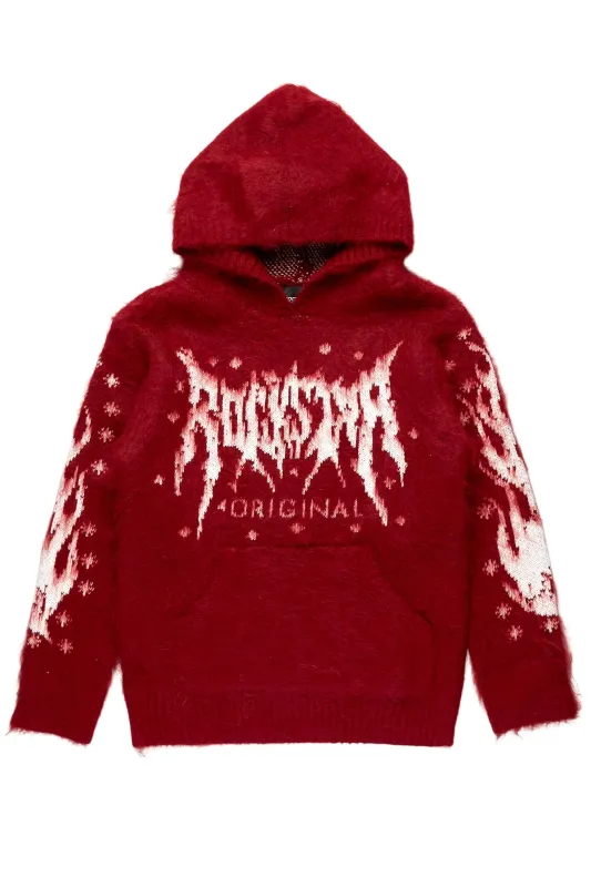 Boys Raymond Red Graphic Knitted Mohair Hoodie sold by Rockstar Original