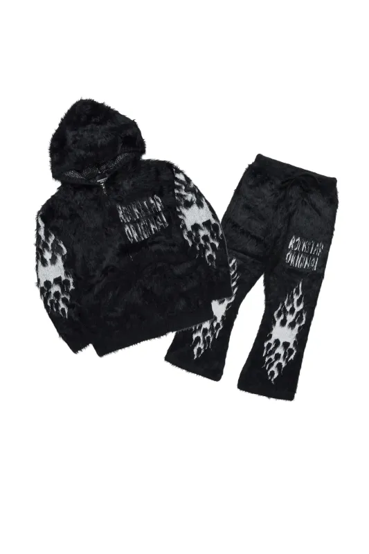 Boys Toshio Black Stacked Flare Knitted Mohair Track Set sold by Rockstar Original