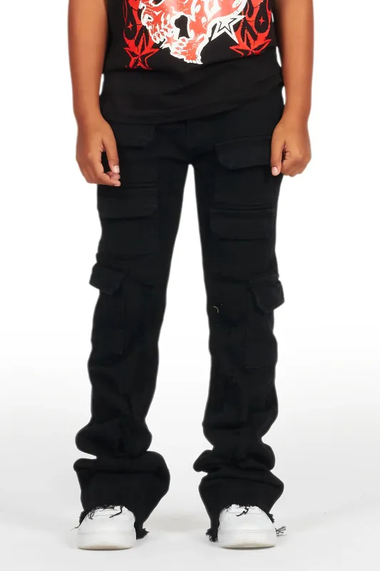 Boys Kade Jet Black Stacked Flare Jean sold by Rockstar Original