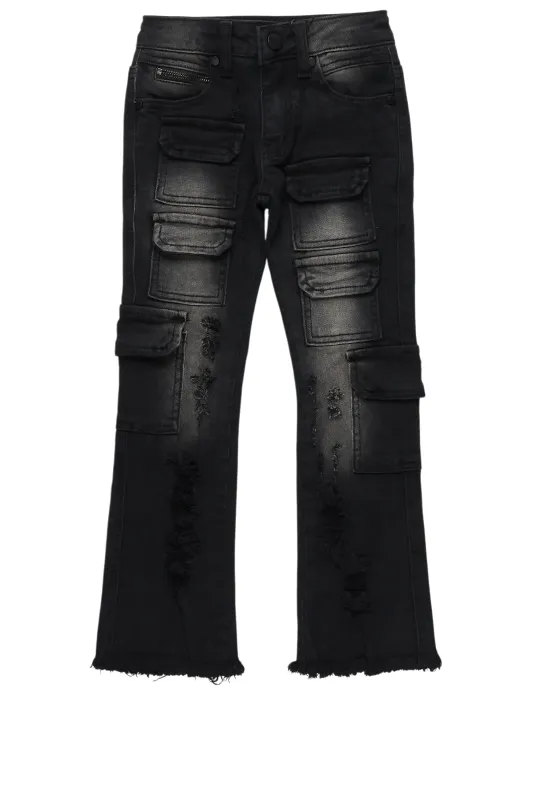 Boys Kade Black Stacked Flare Jean sold by Rockstar Original