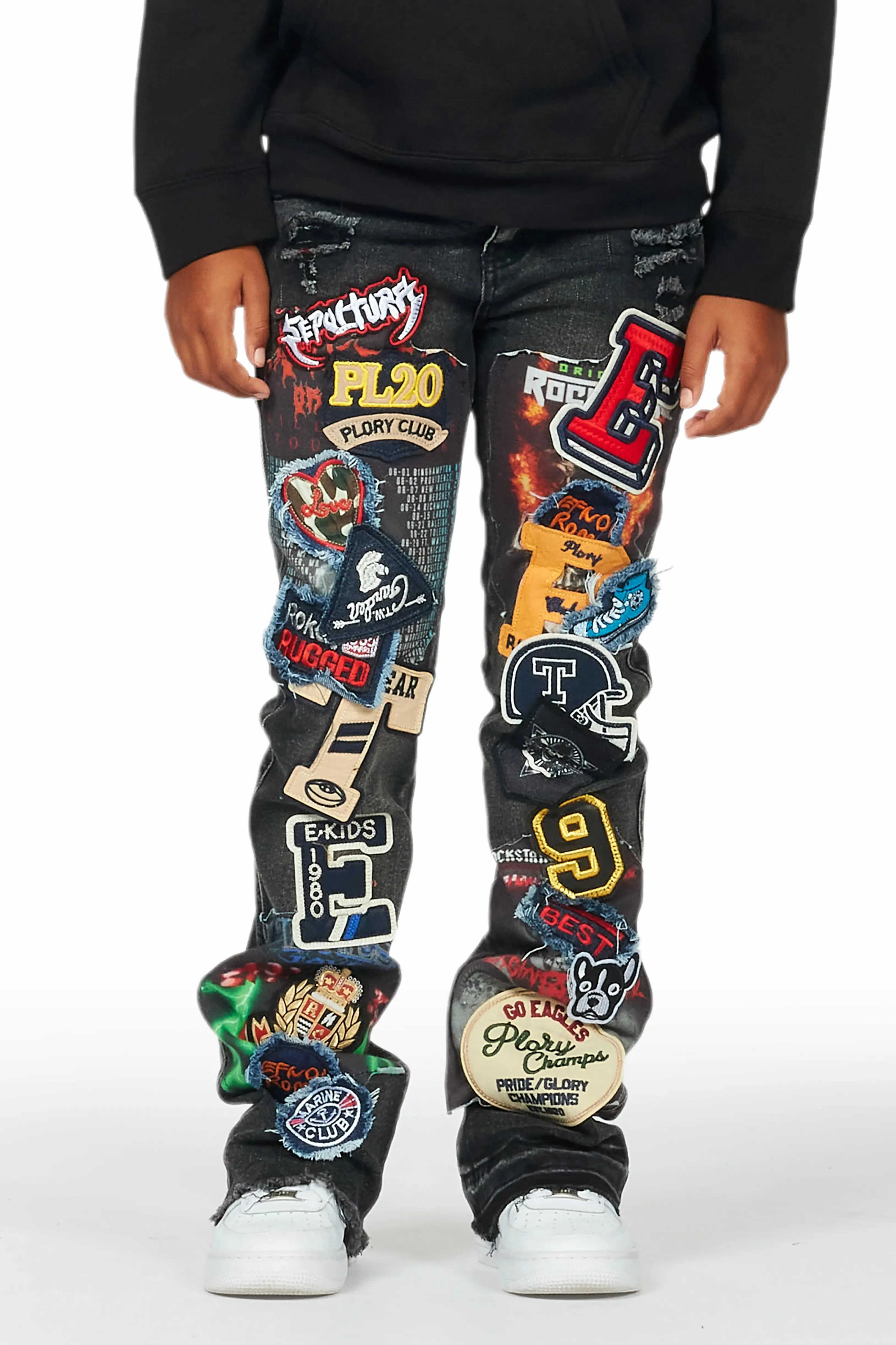 Boys Espen Black Stacked Flare Jean sold by Rockstar Original