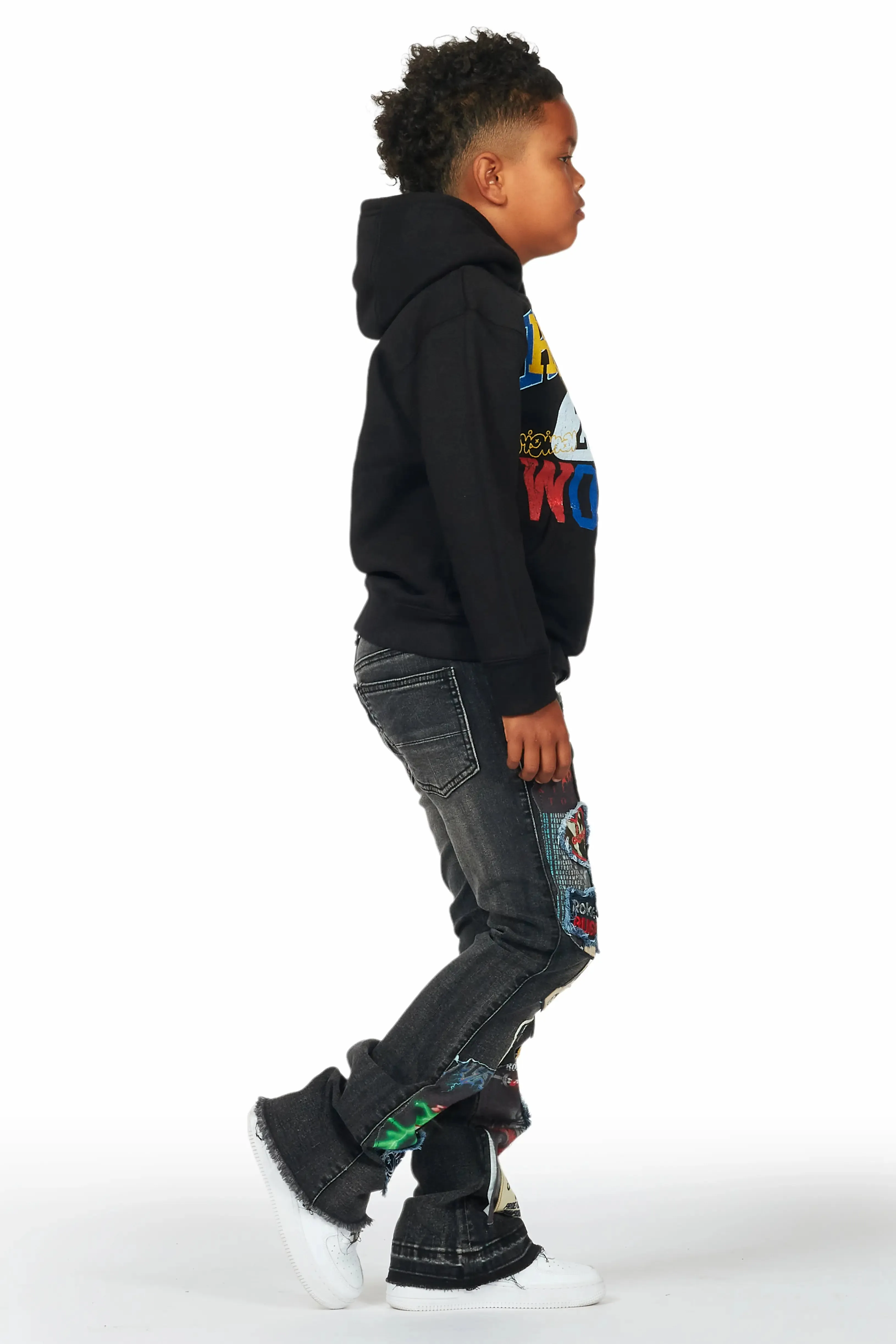 Boys Espen Black Stacked Flare Jean sold by Rockstar Original product image thumbnail 4