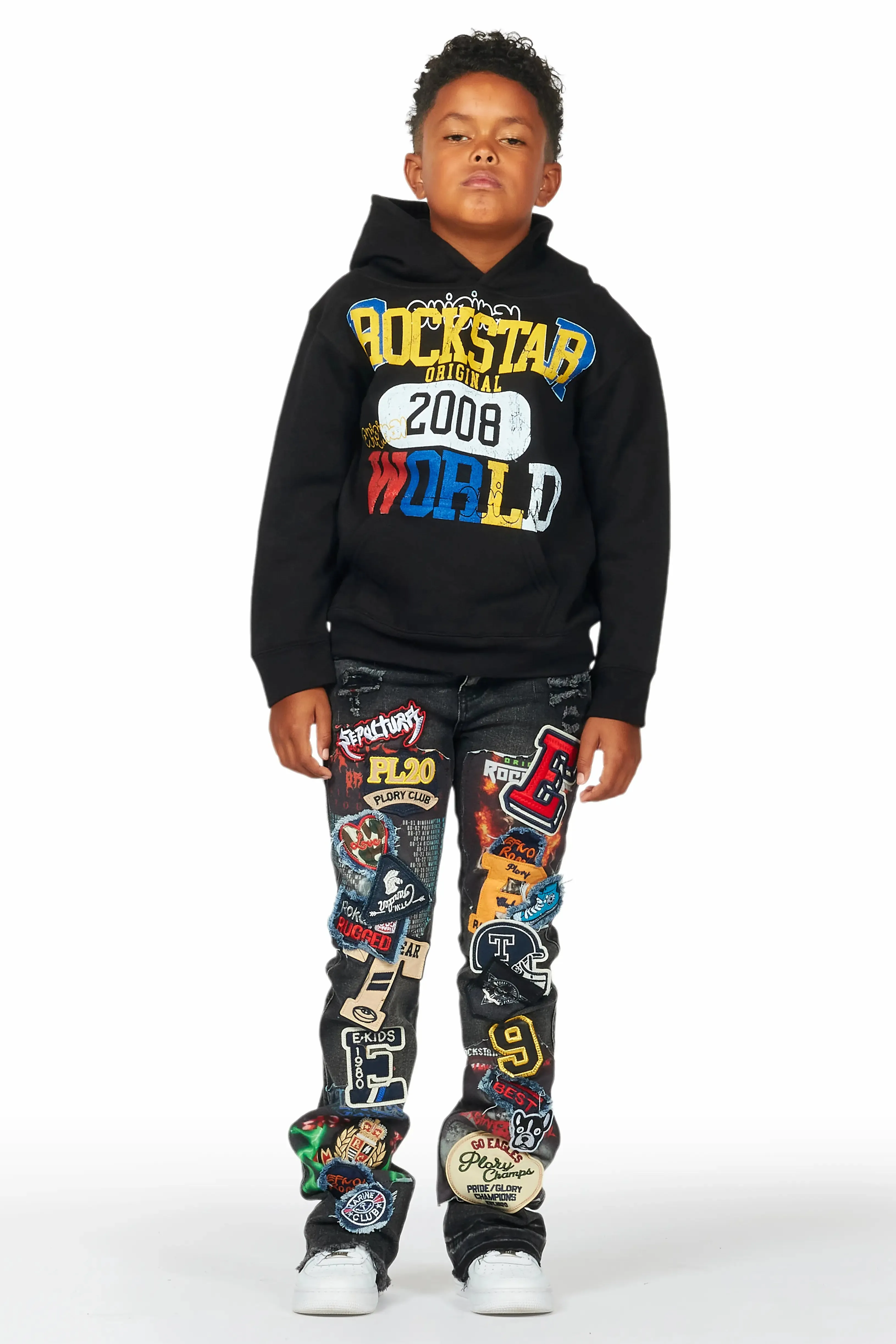 Boys Espen Black Stacked Flare Jean sold by Rockstar Original product image thumbnail 3