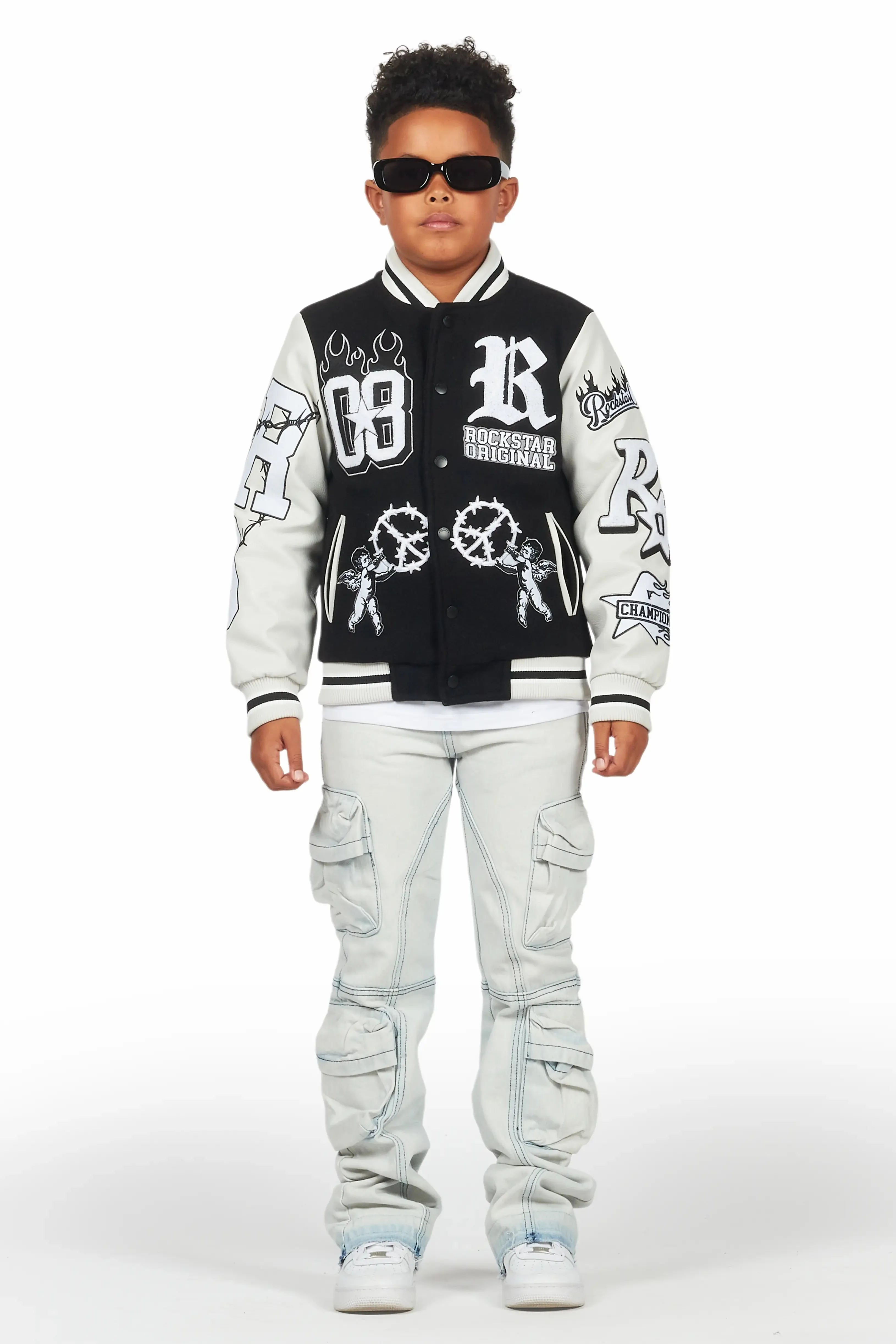 Boys Gregor Blue Stacked Flare Cargo Jean sold by Rockstar Original product image thumbnail 3