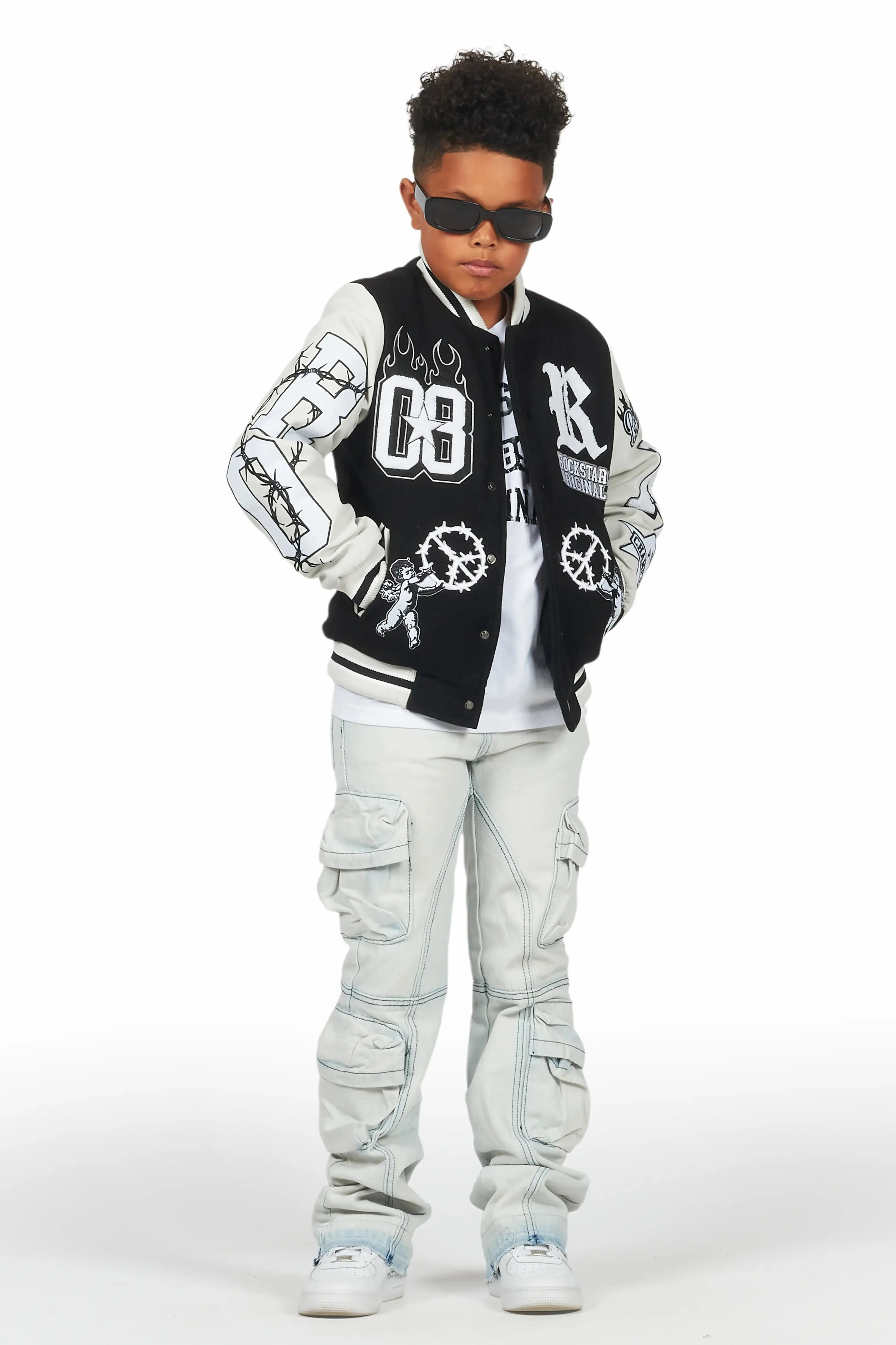 Boys Gregor Blue Stacked Flare Cargo Jean sold by Rockstar Original product image thumbnail 5