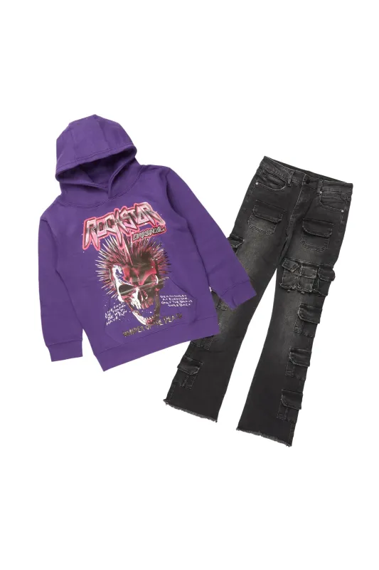 Boys Kyomi Purple Hoodie/Stacked Flare Jean Set sold by Rockstar Original