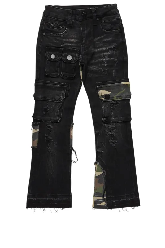Boys Zeta Black Stacked Flare Jean sold by Rockstar Original