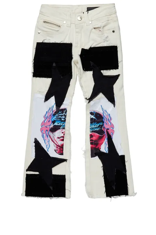 Boys Helios Beige Patchwork Stacked Flare Jean sold by Rockstar Original