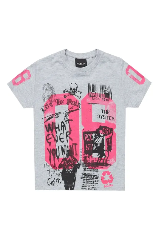 Girls Kammy Grey/Pink Graphic T-Shirt sold by Rockstar Original