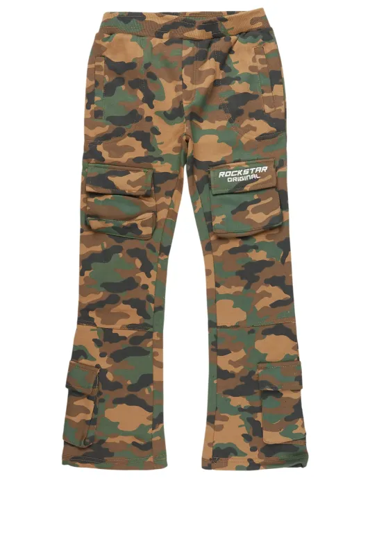 Boys Connor Faded Camo Stacked Flare Track Pant sold by Rockstar Original
