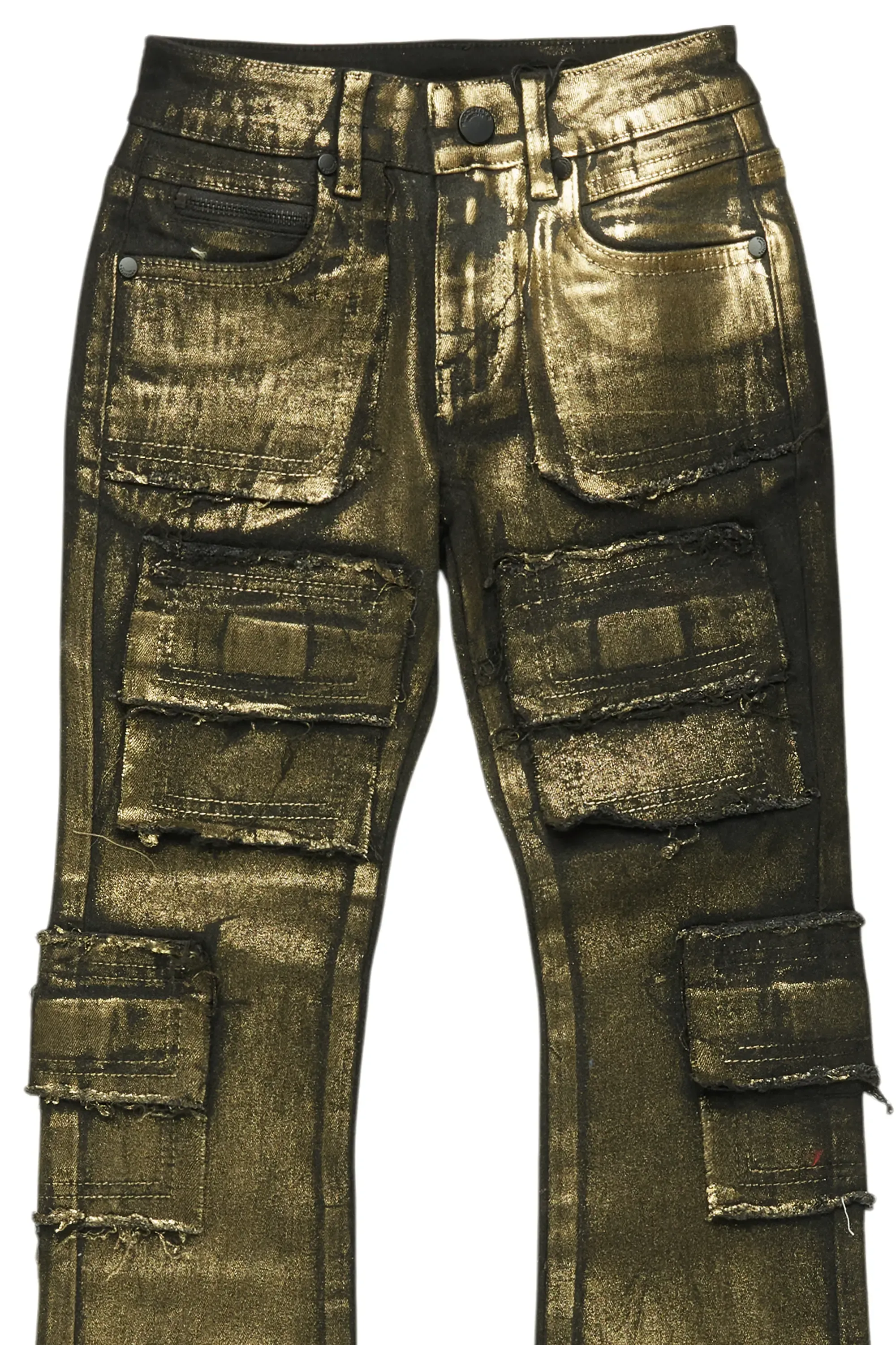 Girls Tyree Gold Metallic Coated Stacked Flare Jean sold by Rockstar Original product image thumbnail 2