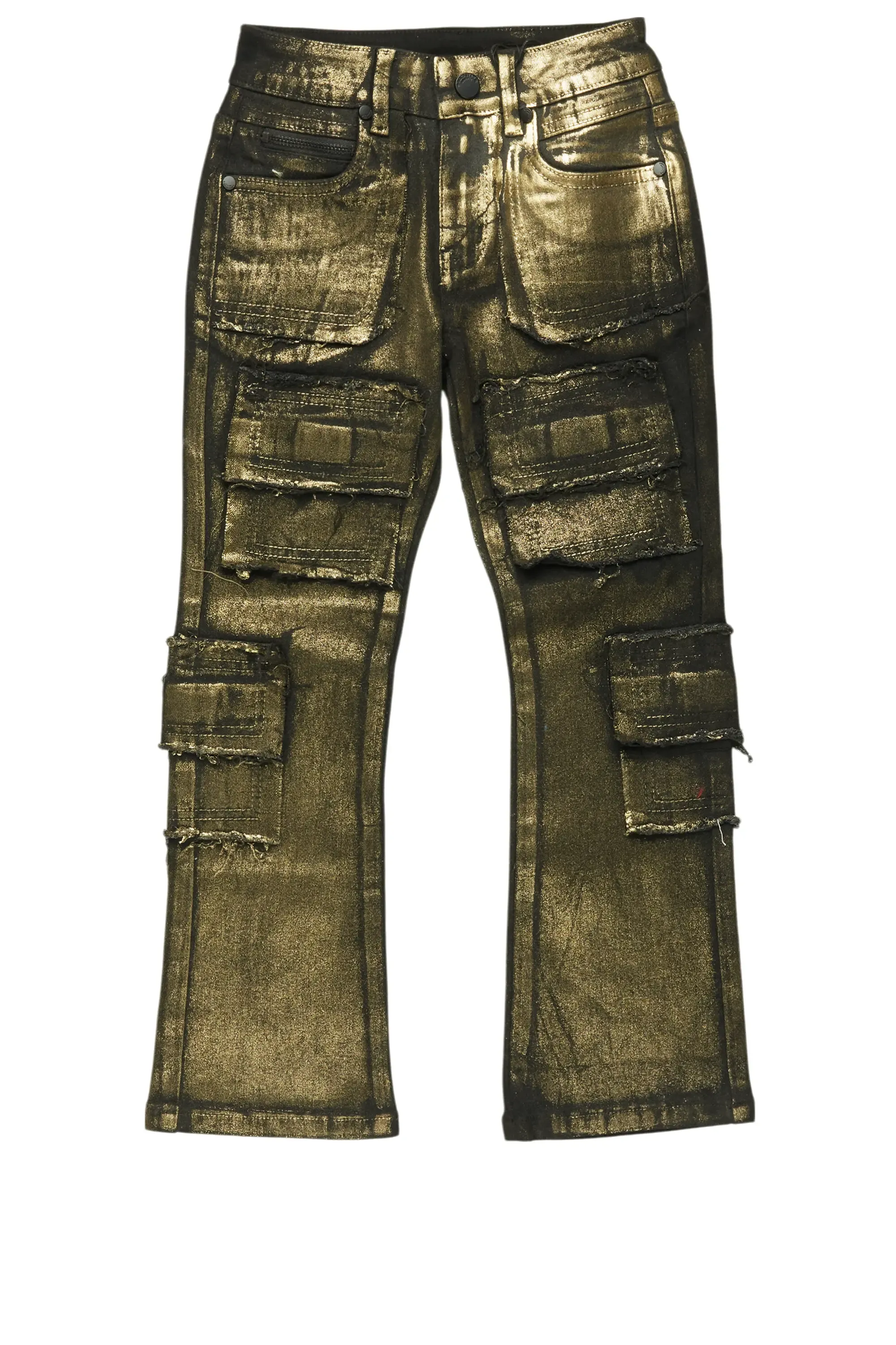 Girls Tyree Gold Metallic Coated Stacked Flare Jean sold by Rockstar Original