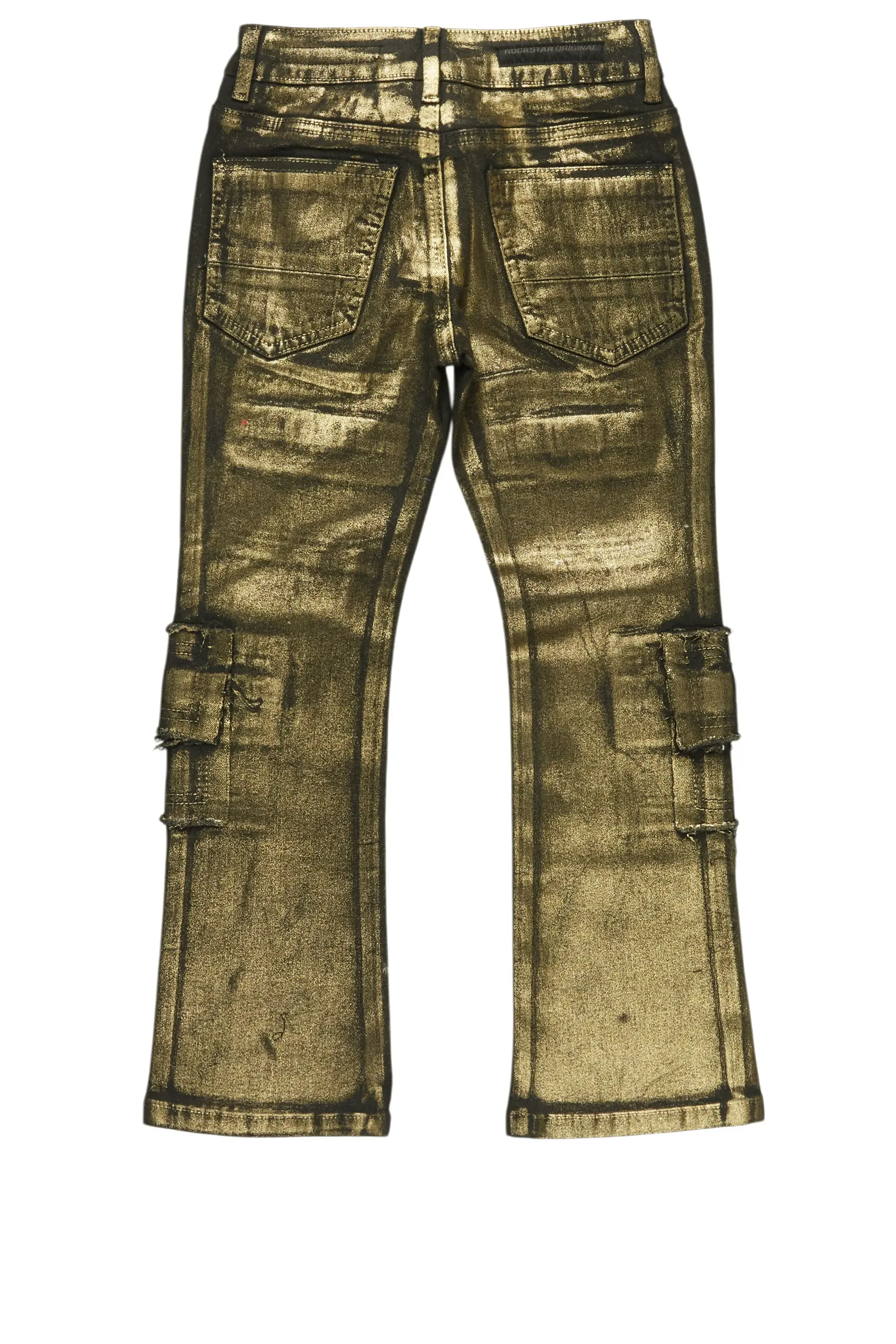 Girls Tyree Gold Metallic Coated Stacked Flare Jean sold by Rockstar Original product image thumbnail 3