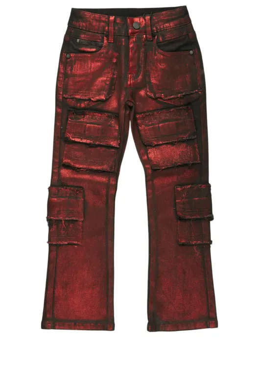 Girls Tyree Red Metallic Coated Stacked Flare Jean sold by Rockstar Original