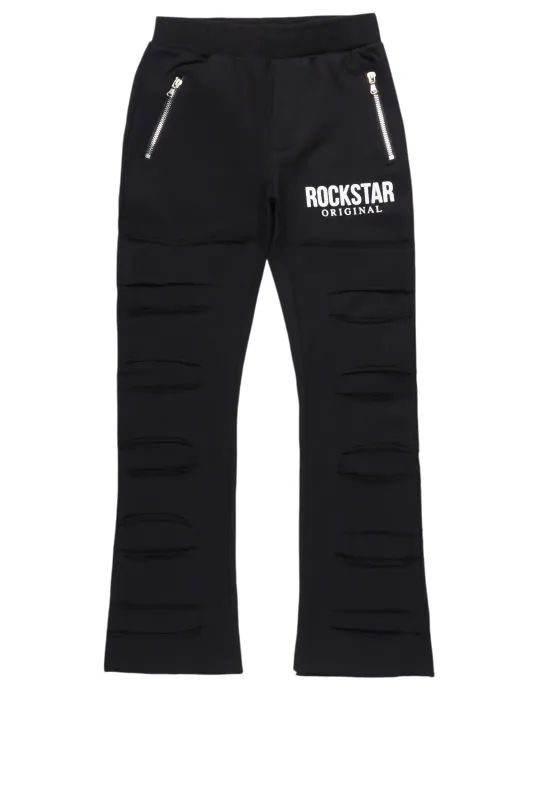 Boys Emilio Black Stacked Flare Track Pant sold by Rockstar Original