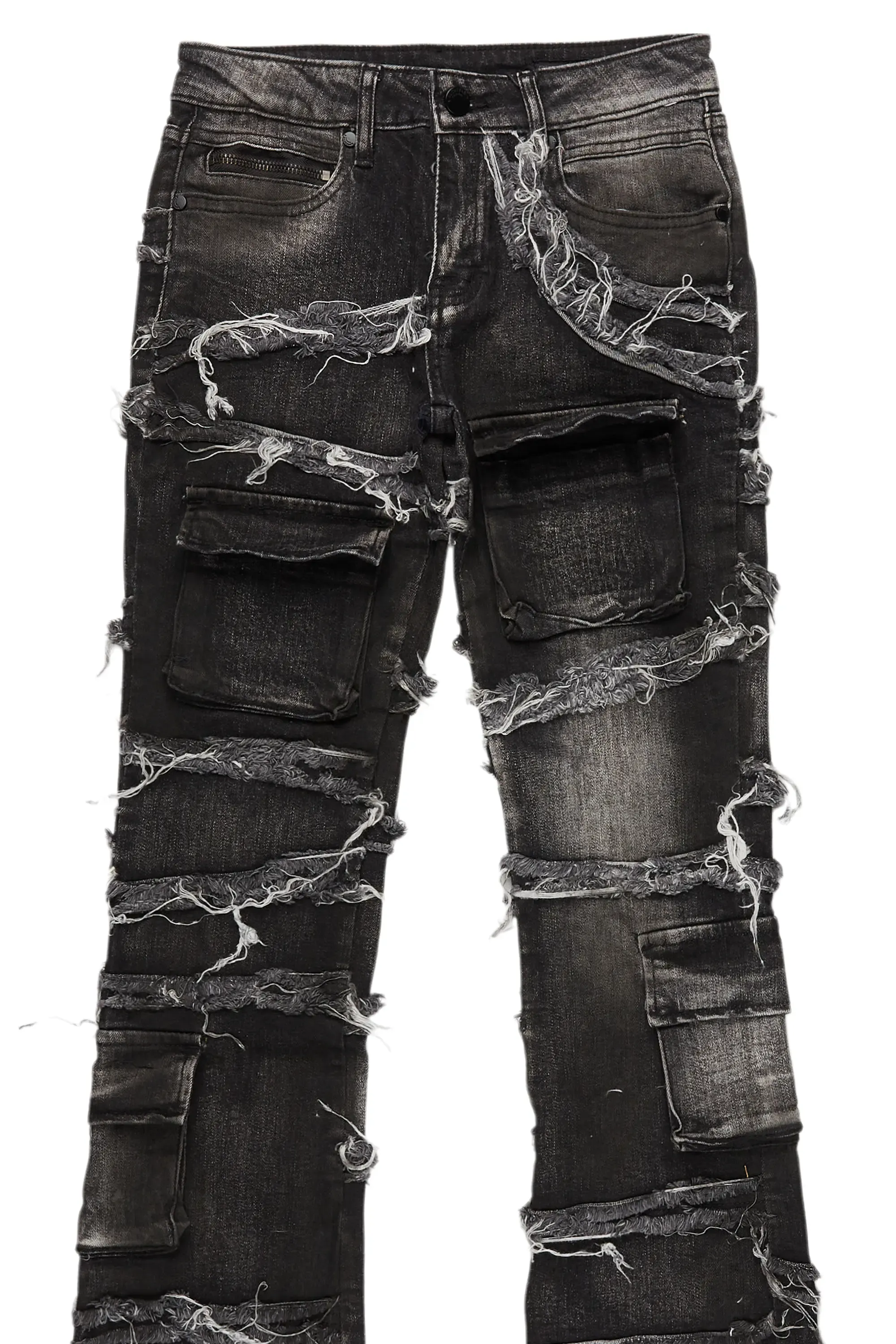 Boys Yves Black Ripped Stacked Flare Cargo Jeans sold by Rockstar Original product image thumbnail 2