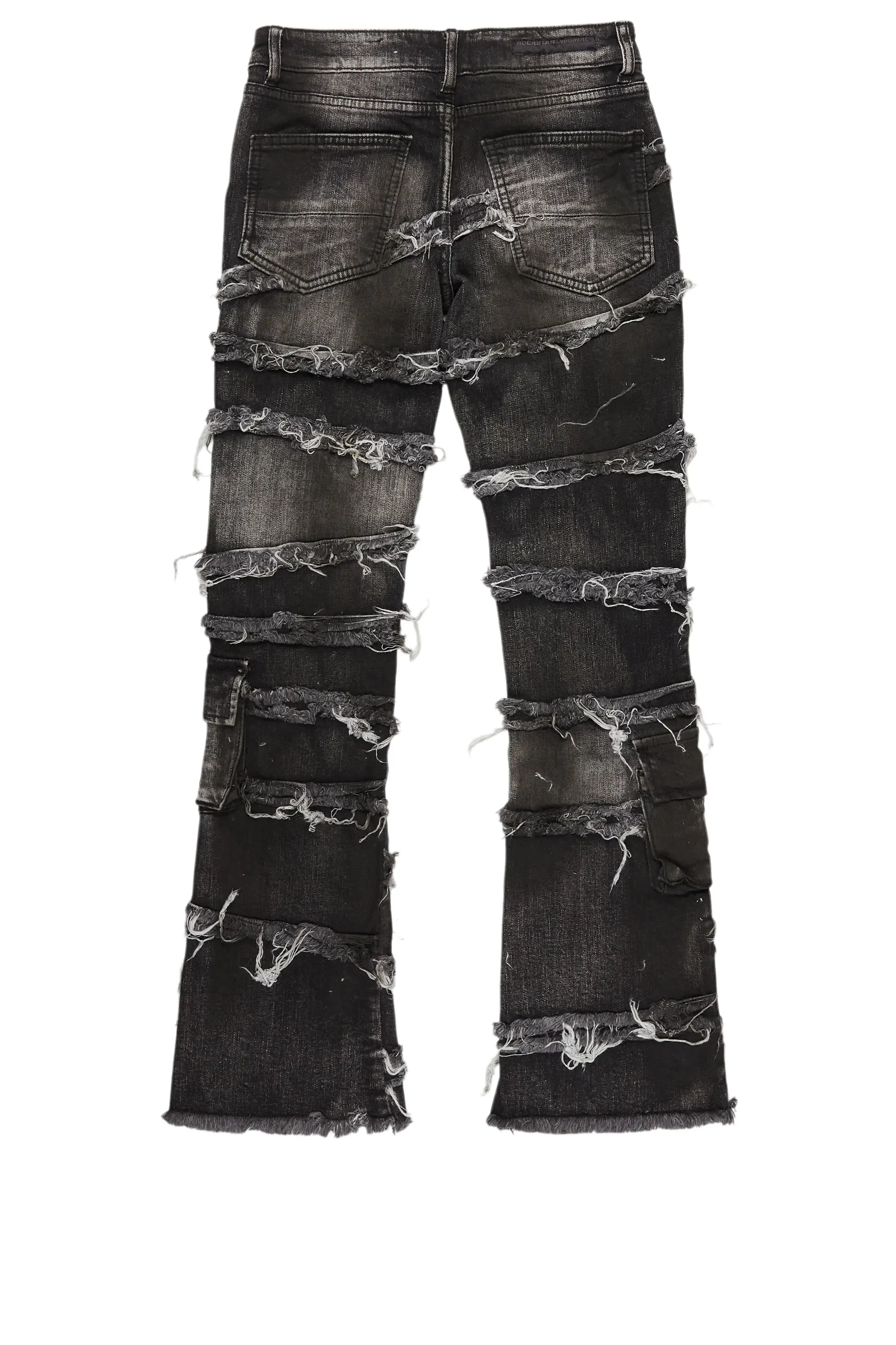 Boys Yves Black Ripped Stacked Flare Cargo Jeans sold by Rockstar Original product image thumbnail 3