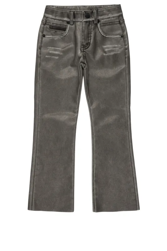 Boys Deco Black Distressed PU Pant Stacked Flare Jean sold by Rockstar Original