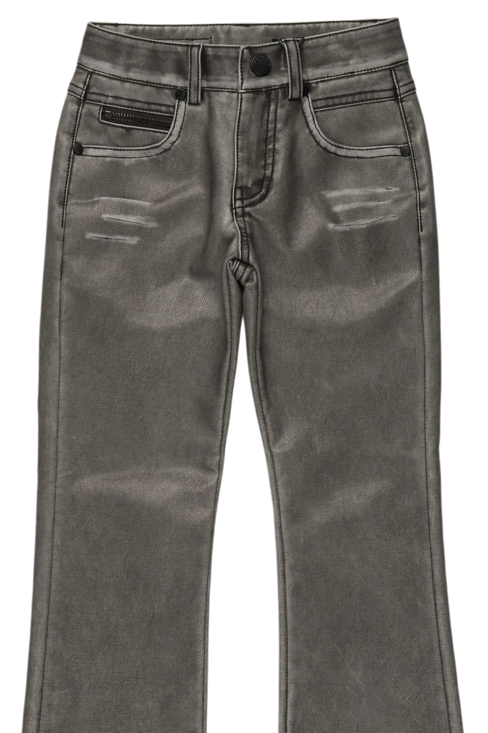 Boys Deco Black Distressed PU Pant Stacked Flare Jean sold by Rockstar Original product image thumbnail 2