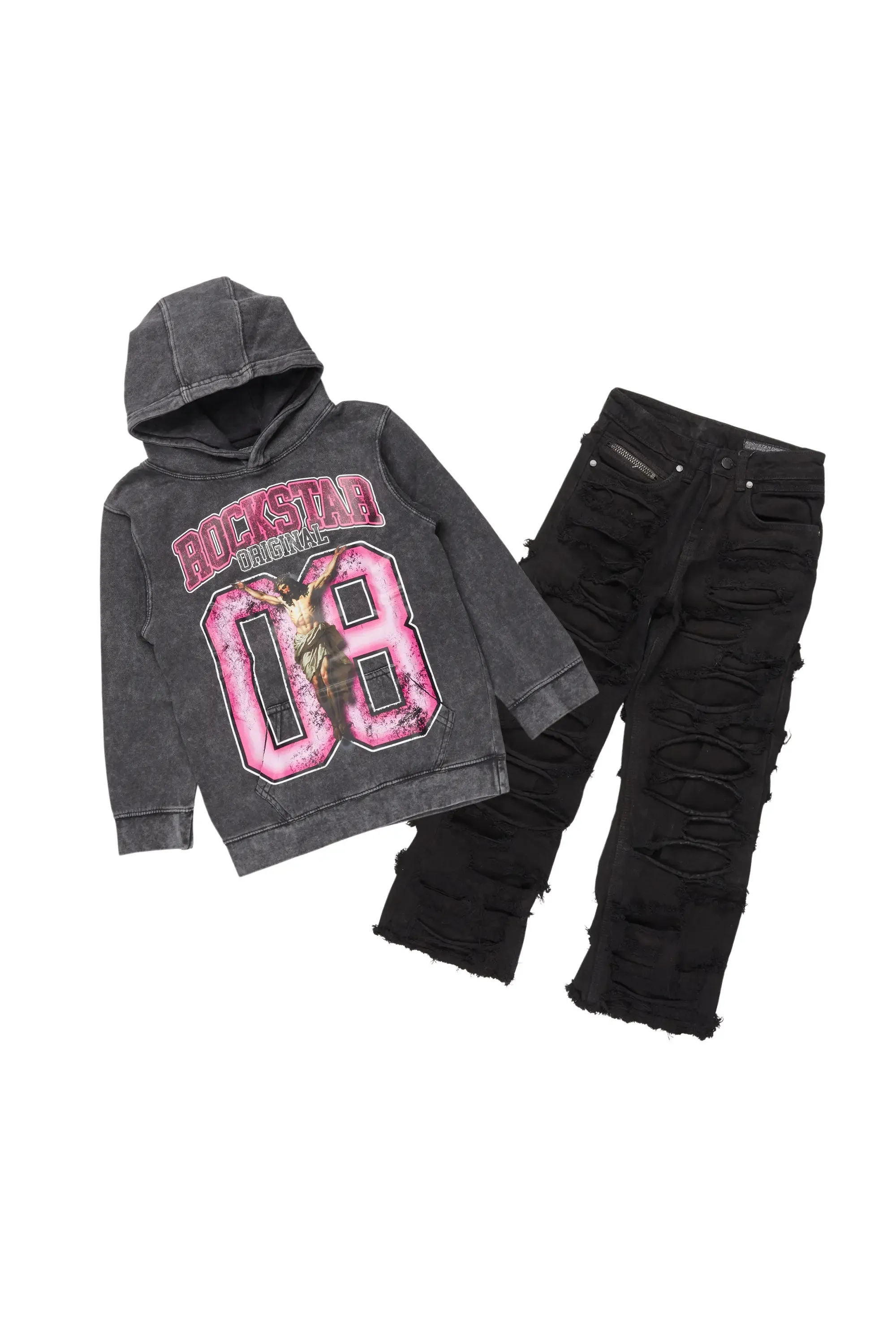 Boys Fields Vintage Black/Pink Hoodie/Baggy Fit Jean Set sold by Rockstar Original