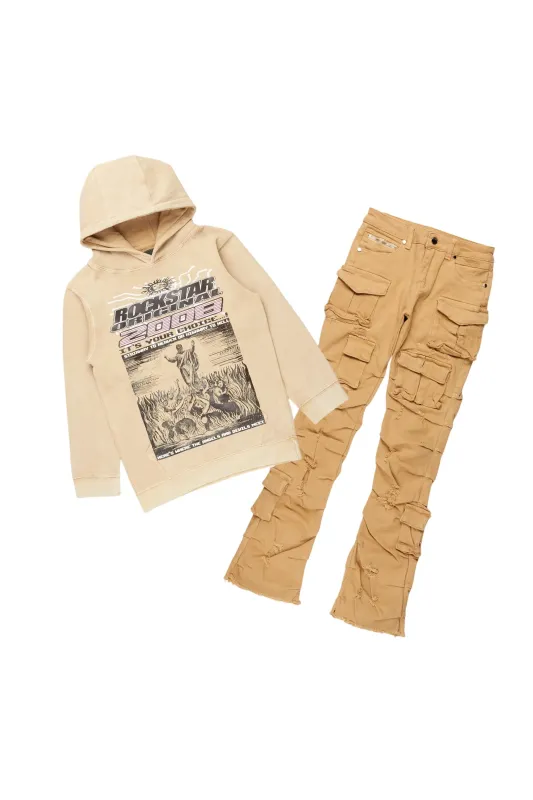 Boys Luxton Vintage Beige Hoodie/Stack Flare Jean Set sold by Rockstar Original