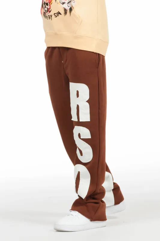 Boys Uko Brown Stacked Baggy Flare Pant sold by Rockstar Original