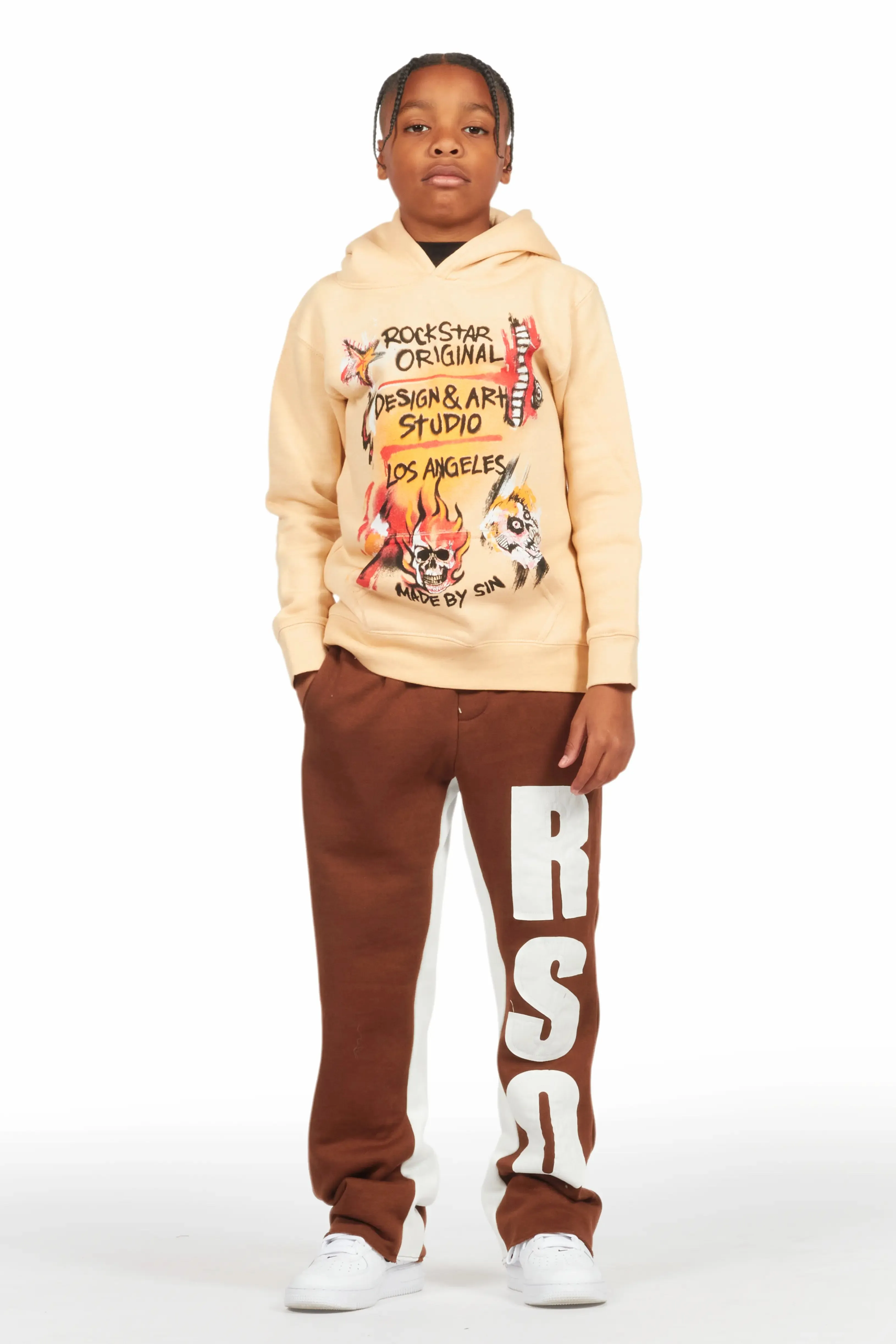 Boys Uko Brown Stacked Baggy Flare Pant sold by Rockstar Original product image thumbnail 3