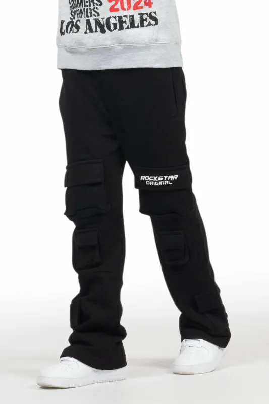 Boys Connor Black Stacked Flare Track Pant sold by Rockstar Original