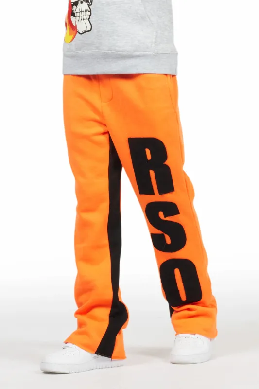 Boys Uko Orange Stacked Baggy Flare Pant sold by Rockstar Original
