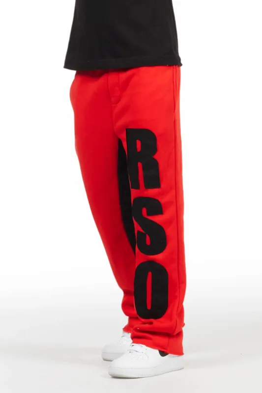Boys Uko Red Stacked Baggy Flare Pant sold by Rockstar Original