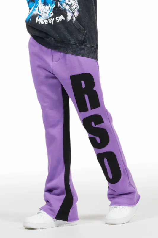 Boys Uko Purple Stacked Baggy Flare Pant sold by Rockstar Original