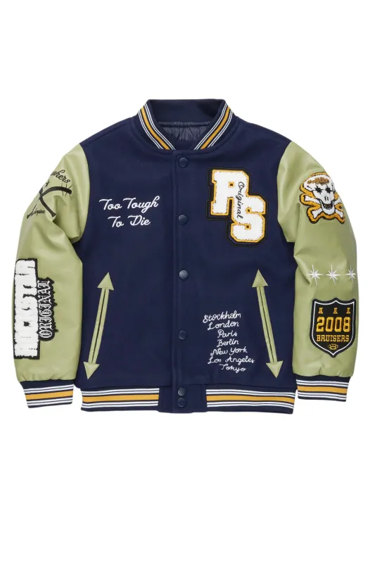 Boys Shexter Navy Varsity Jacket sold by Rockstar Original