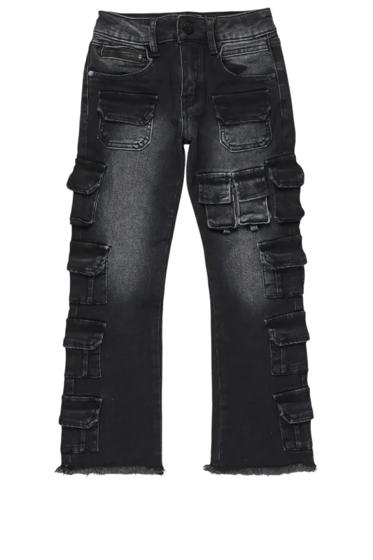 Boys Valery Black Stacked Flared Cargo Jean sold by Rockstar Original