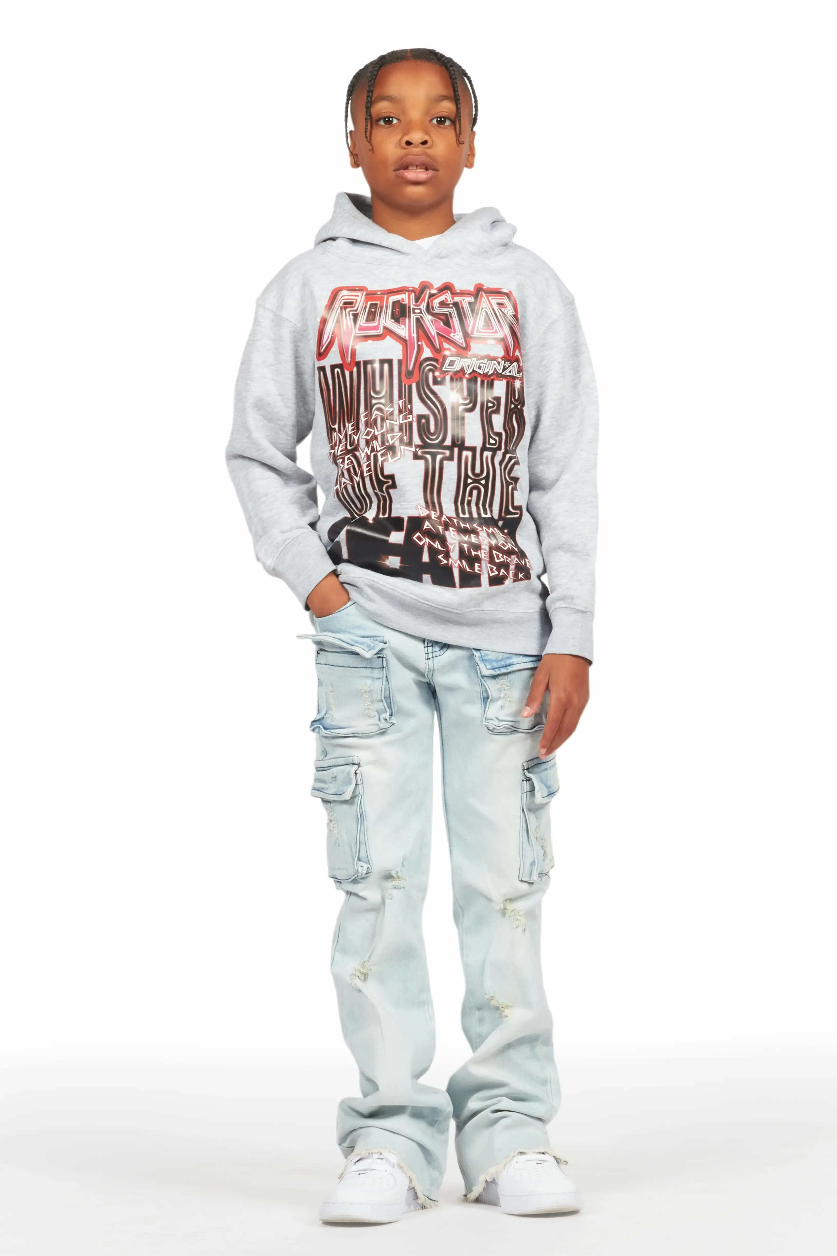 Boys Sterling Blue Fringe Stacked Flared Cargo Jean sold by Rockstar Original product image thumbnail 3